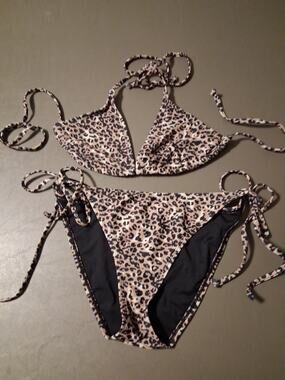 Ocean Blues Triangle Bikini Leopard Print Size Small